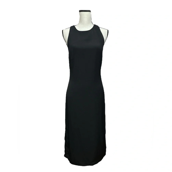 Theory Cross Back Sheath Dress In Viscose Size 8 Black NWT Midi Sleeveless - Picture 1 of 5